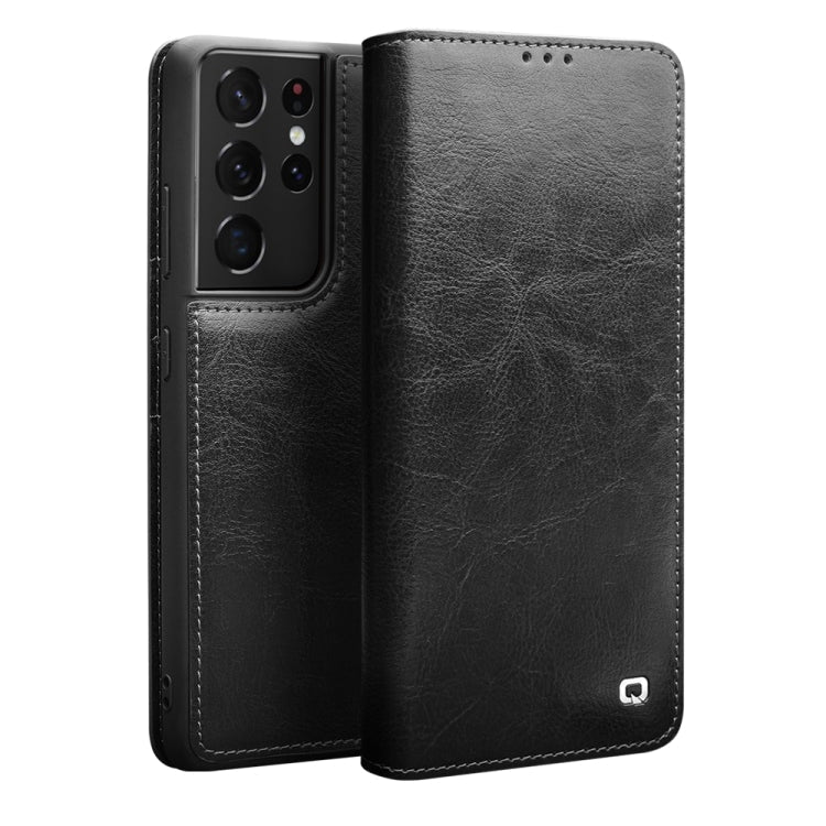 For Samsung Galaxy S21 Ultra 5G QIALINO Genuine Leather Phone Case(Black) Eurekaonline