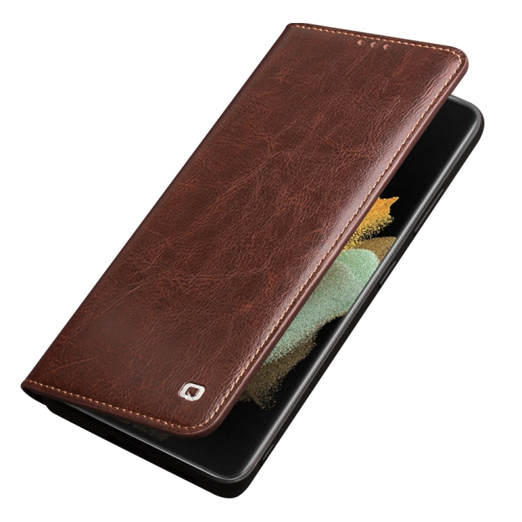 For Samsung Galaxy S21 Ultra 5G QIALINO Genuine Leather Phone Case(Brown) Eurekaonline