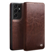 For Samsung Galaxy S21 Ultra 5G QIALINO Genuine Leather Phone Case(Brown) Eurekaonline