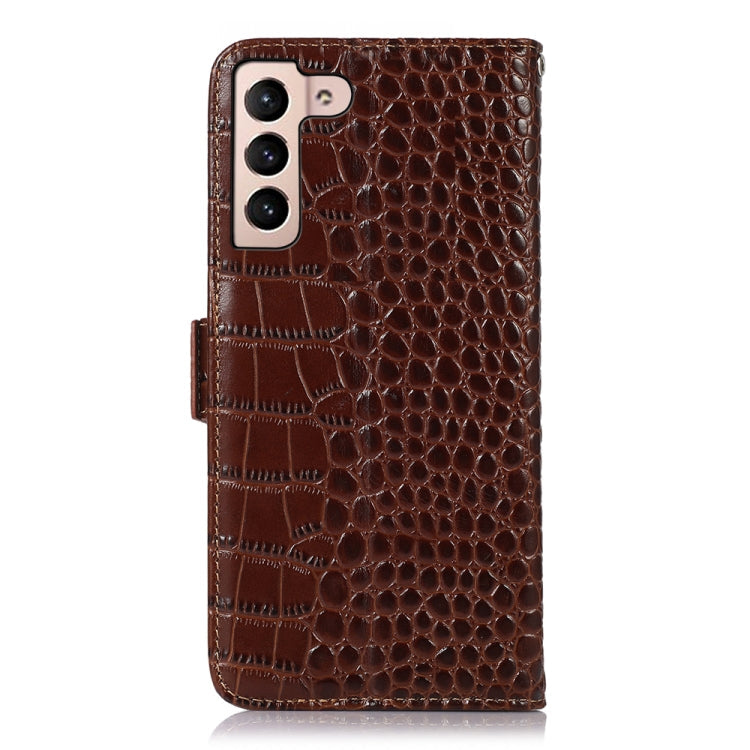 For Samsung Galaxy S22 5G Crocodile Top Layer Cowhide Leather Phone Case(Brown) Eurekaonline