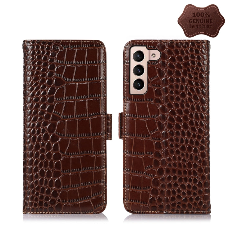 For Samsung Galaxy S22 5G Crocodile Top Layer Cowhide Leather Phone Case(Brown) Eurekaonline