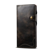 For Samsung Galaxy S22 5G Denior Oil Wax Cowhide Magnetic Button Genuine Leather Case(Black) Eurekaonline