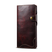 For Samsung Galaxy S22 5G Denior Oil Wax Cowhide Magnetic Button Genuine Leather Case(Dark Red) Eurekaonline