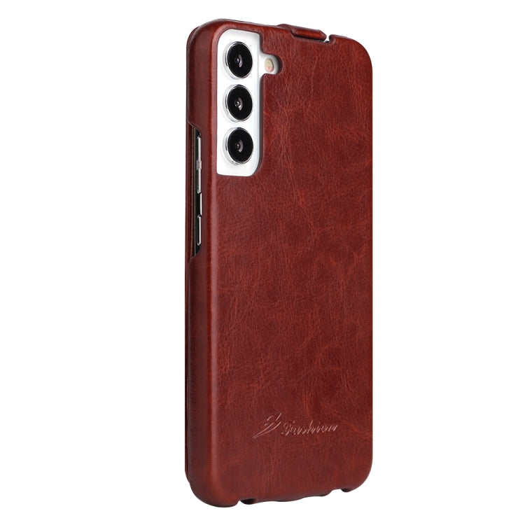 For Samsung Galaxy S22+ 5G Fierre Shann 64 Texture Vertical Flip PU Leather Phone Case(Brown) Eurekaonline