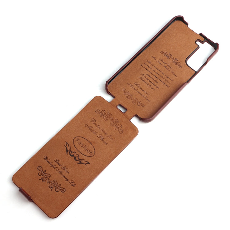 For Samsung Galaxy S22+ 5G Fierre Shann 64 Texture Vertical Flip PU Leather Phone Case(Brown) Eurekaonline