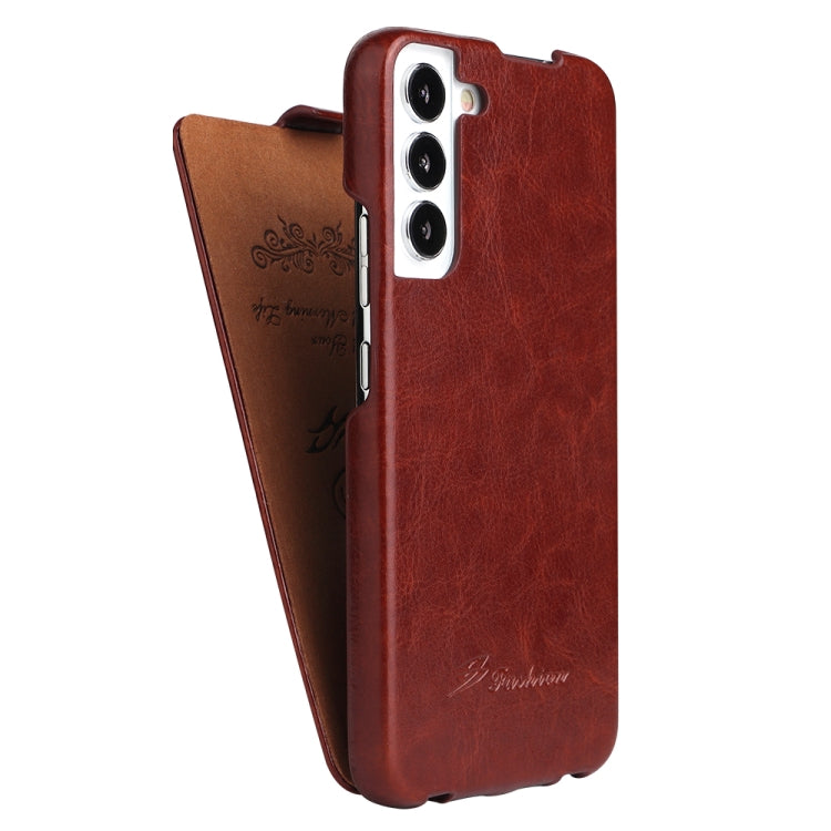 For Samsung Galaxy S22 5G Fierre Shann 64 Texture Vertical Flip PU Leather Phone Case(Brown) Eurekaonline