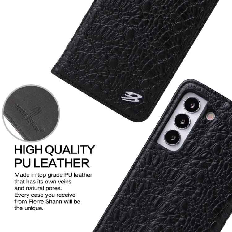 For Samsung Galaxy S22 5G Fierre Shann Crocodile Texture Magnetic Genuine Leather Phone Case(Black) Eurekaonline