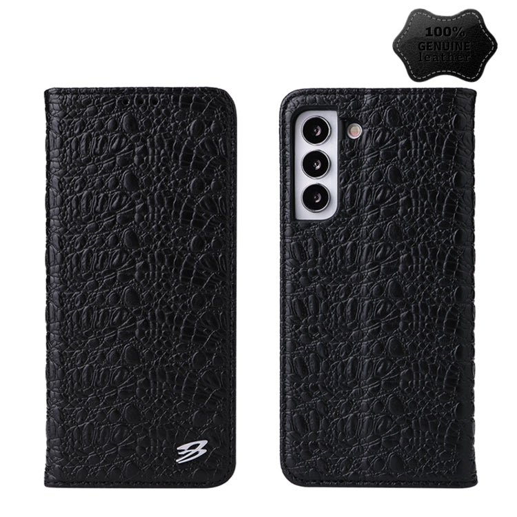 For Samsung Galaxy S22 5G Fierre Shann Crocodile Texture Magnetic Genuine Leather Phone Case(Black) Eurekaonline