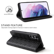 For Samsung Galaxy S22 5G Fierre Shann Crocodile Texture Magnetic Genuine Leather Phone Case(Black) Eurekaonline