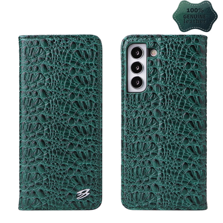 For Samsung Galaxy S22 5G Fierre Shann Crocodile Texture Magnetic Genuine Leather Phone Case(Green) Eurekaonline