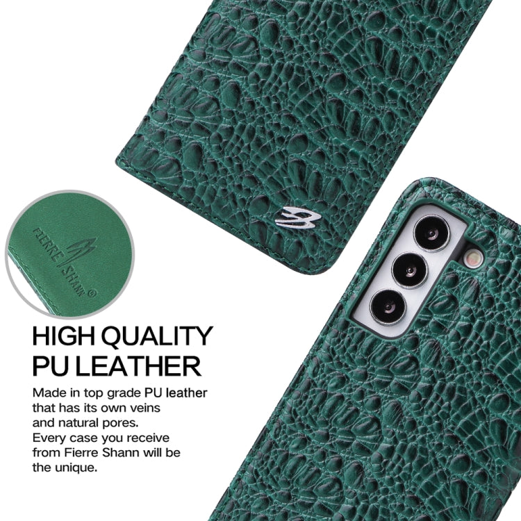 For Samsung Galaxy S22+ 5G Fierre Shann Crocodile Texture Magnetic Genuine Leather Phone Case(Green) Eurekaonline