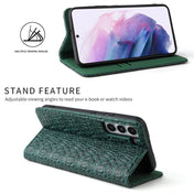 For Samsung Galaxy S22 5G Fierre Shann Crocodile Texture Magnetic Genuine Leather Phone Case(Green) Eurekaonline