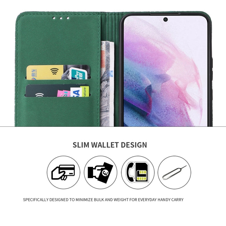 For Samsung Galaxy S22 5G Fierre Shann Crocodile Texture Magnetic Genuine Leather Phone Case(Green) Eurekaonline