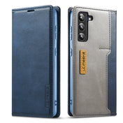 For Samsung Galaxy S22 5G LC.IMEEKE LC-001 Series PU + TPU Color Matching Frosted Leather Phone Case(Blue) Eurekaonline