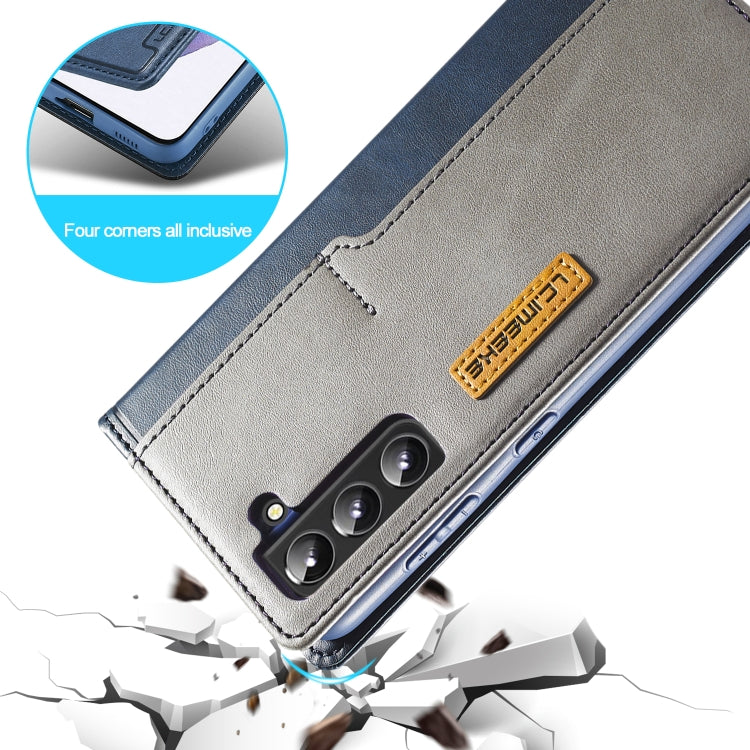 For Samsung Galaxy S22 5G LC.IMEEKE LC-001 Series PU + TPU Color Matching Frosted Leather Phone Case(Blue) Eurekaonline