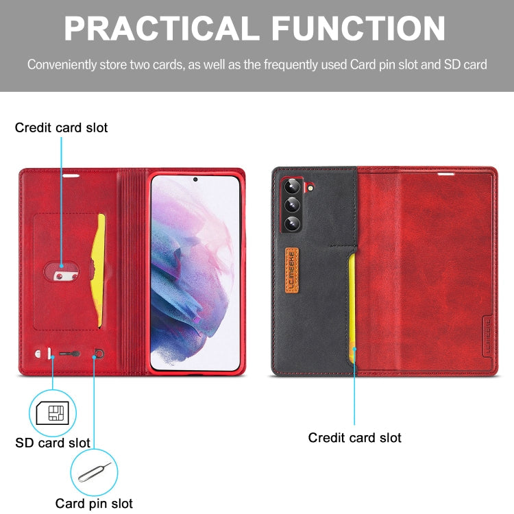 For Samsung Galaxy S22 5G LC.IMEEKE LC-001 Series PU + TPU Color Matching Frosted Leather Phone Case(Red) Eurekaonline