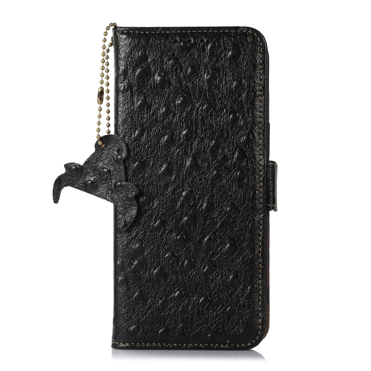 For Samsung Galaxy S22 5G Ostrich Pattern Genuine Leather RFID Phone Case(Black) Eurekaonline