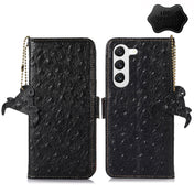 For Samsung Galaxy S22 5G Ostrich Pattern Genuine Leather RFID Phone Case(Black) Eurekaonline