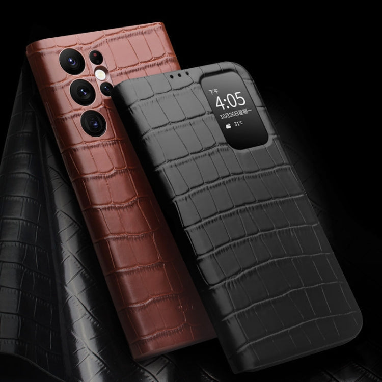 For Samsung Galaxy S22 5G QIALINO Crocodile Pattern Genuine Leather Phone Case(Black) Eurekaonline