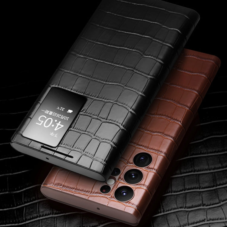 For Samsung Galaxy S22 5G QIALINO Crocodile Pattern Genuine Leather Phone Case(Brown) Eurekaonline
