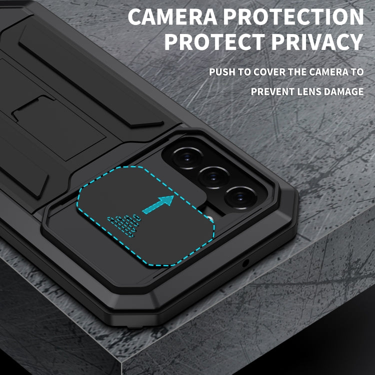For Samsung Galaxy S22 5G R-JUST Sliding Camera Metal + Silicone Holder Phone Case(Black) Eurekaonline