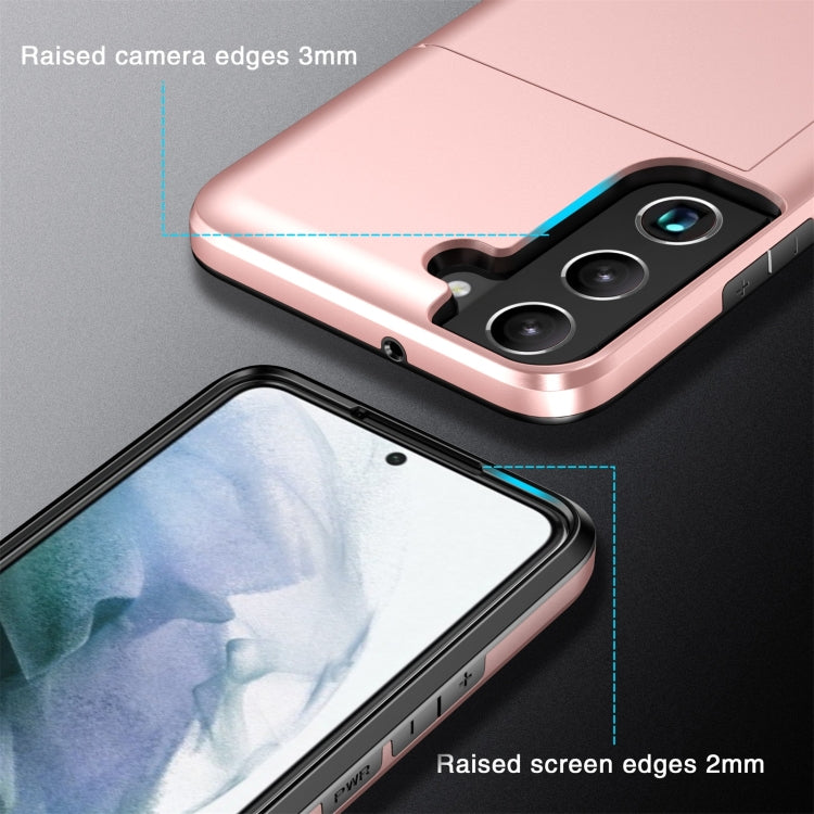 For Samsung Galaxy S22 5G Shockproof Armor Phone Case with Card Slot(Rose Gold) Eurekaonline