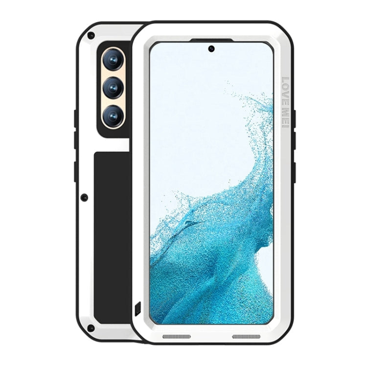 For Samsung Galaxy S22  LOVE MEI Metal Shockproof Waterproof Dustproof Protective Phone Case with Glass(White) Eurekaonline