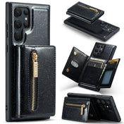 For Samsung Galaxy S22 Ultra 5G DG.MING M3 Series Glitter Powder Card Bag Leather Case(Black) Eurekaonline