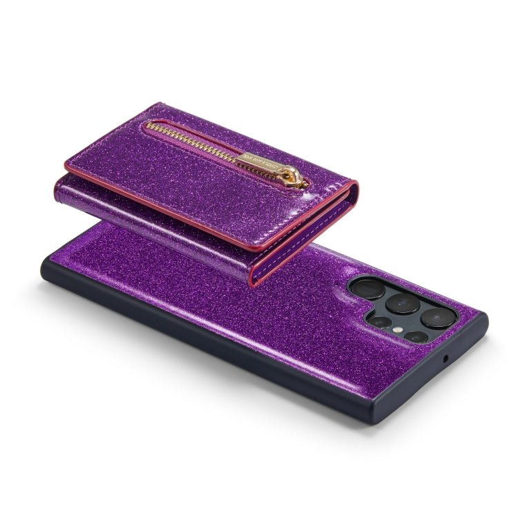 For Samsung Galaxy S22 Ultra 5G DG.MING M3 Series Glitter Powder Card Bag Leather Case(Dark Purple) Eurekaonline