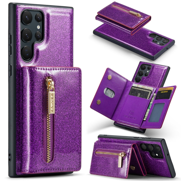 For Samsung Galaxy S22 Ultra 5G DG.MING M3 Series Glitter Powder Card Bag Leather Case(Dark Purple) Eurekaonline