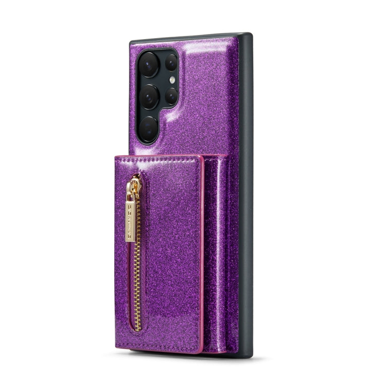 For Samsung Galaxy S22 Ultra 5G DG.MING M3 Series Glitter Powder Card Bag Leather Case(Dark Purple) Eurekaonline