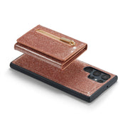 For Samsung Galaxy S22 Ultra 5G DG.MING M3 Series Glitter Powder Card Bag Leather Case(Rose Gold) Eurekaonline