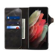 For Samsung Galaxy S22 Ultra 5G Denior Oil Wax Cowhide Magnetic Button Genuine Leather Case(Black) Eurekaonline
