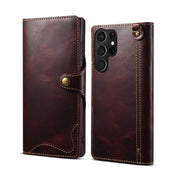 For Samsung Galaxy S22 Ultra 5G Denior Oil Wax Cowhide Magnetic Button Genuine Leather Case(Dark Red) Eurekaonline