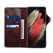 For Samsung Galaxy S22 Ultra 5G Denior Oil Wax Cowhide Magnetic Button Genuine Leather Case(Dark Red) Eurekaonline