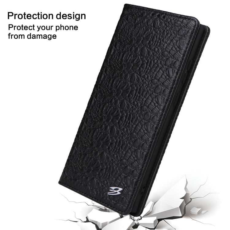 For Samsung Galaxy S22 Ultra 5G Fierre Shann Crocodile Texture Magnetic Genuine Leather Phone Case(Black) Eurekaonline