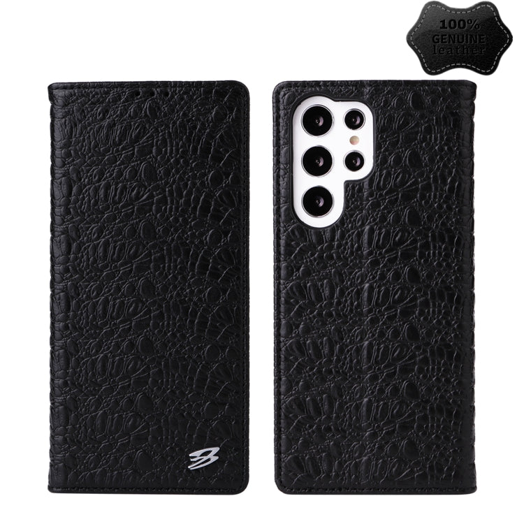 For Samsung Galaxy S22 Ultra 5G Fierre Shann Crocodile Texture Magnetic Genuine Leather Phone Case(Black) Eurekaonline