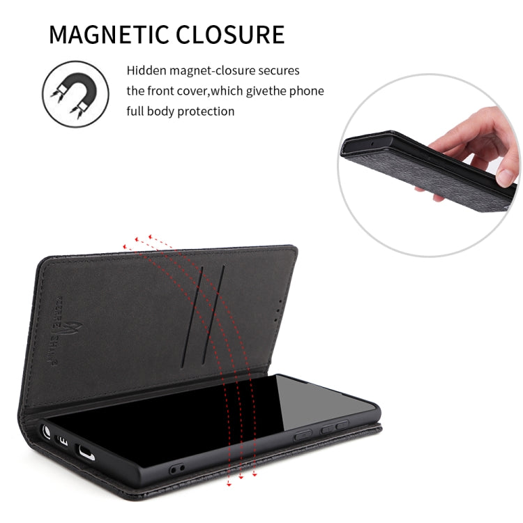 For Samsung Galaxy S22 Ultra 5G Fierre Shann Crocodile Texture Magnetic Genuine Leather Phone Case(Black) Eurekaonline