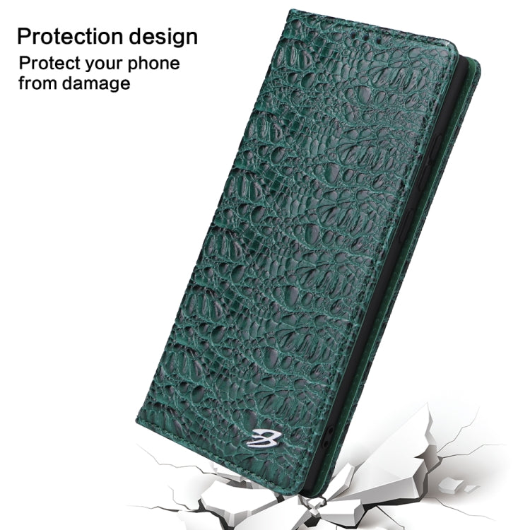 For Samsung Galaxy S22 Ultra 5G Fierre Shann Crocodile Texture Magnetic Genuine Leather Phone Case(Green) Eurekaonline