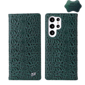 For Samsung Galaxy S22 Ultra 5G Fierre Shann Crocodile Texture Magnetic Genuine Leather Phone Case(Green) Eurekaonline