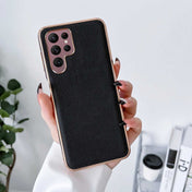 For Samsung Galaxy S22 Ultra 5G Genuine Leather Luolai Series Nano Electroplating Phone Case(Black) Eurekaonline