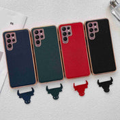 For Samsung Galaxy S22 Ultra 5G Genuine Leather Luolai Series Nano Electroplating Phone Case(Dark Green) Eurekaonline