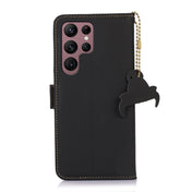 For Samsung Galaxy S22 Ultra 5G Genuine Leather Magnetic RFID Leather Phone Case(Black) Eurekaonline