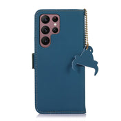For Samsung Galaxy S22 Ultra 5G Genuine Leather Magnetic RFID Leather Phone Case(Blue) Eurekaonline
