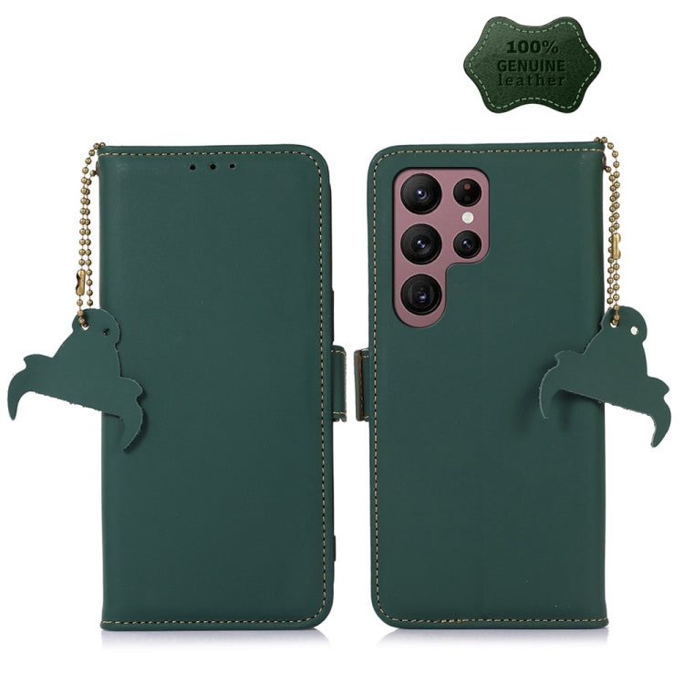 For Samsung Galaxy S22 Ultra 5G Genuine Leather Magnetic RFID Leather Phone Case(Green) Eurekaonline