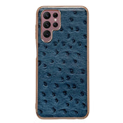 For Samsung Galaxy S22 Ultra 5G Genuine Leather Ostrich Texture Series Nano Electroplating Phone Case(Blue) Eurekaonline