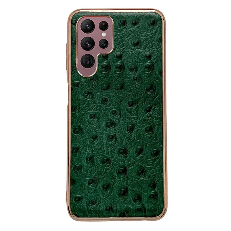 For Samsung Galaxy S22 Ultra 5G Genuine Leather Ostrich Texture Series Nano Electroplating Phone Case(Green) Eurekaonline