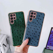 For Samsung Galaxy S22 Ultra 5G Genuine Leather Ostrich Texture Series Nano Electroplating Phone Case(Green) Eurekaonline