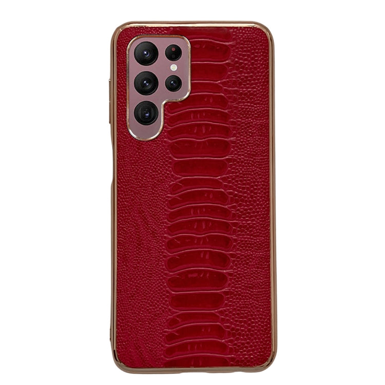 For Samsung Galaxy S22 Ultra 5G Genuine Leather Weilai Series Nano Electroplating Phone Case(Red) Eurekaonline