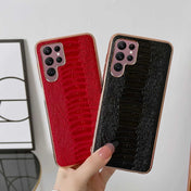 For Samsung Galaxy S22 Ultra 5G Genuine Leather Weilai Series Nano Electroplating Phone Case(Red) Eurekaonline